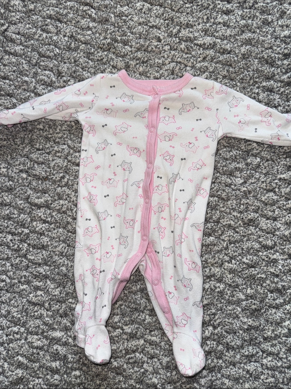 White and Pink Footed Baby One-Piece with Animal Print
